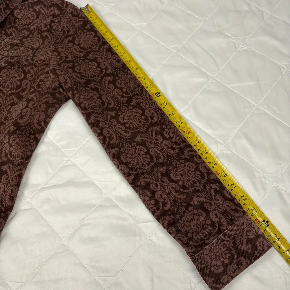 Dressbarn Corduroy Jacket Womens XL Brown Damask Print Snap Button Shacket‎
